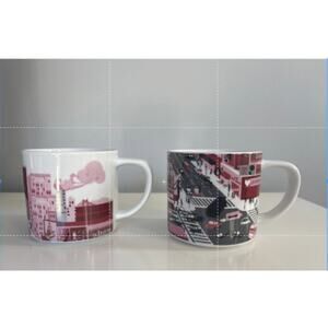 LOVERAMICS Utopia Mug Yellow Cityscape 2007 Tea /Coffee Set of 2